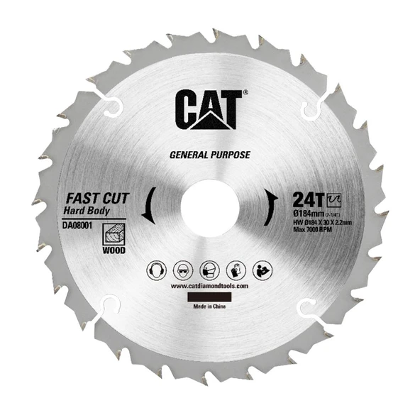 CAT DA08001 184x30mm Ahşap Kesme Elmas, Daire Testere Bıçağı 24 Diş ürün görseli 1