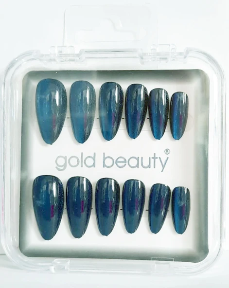 Gold Beauty Kedi Gözü Takma Tırnak 12 li EP-1527 - 18 Gece Mavisi ürün görseli 1