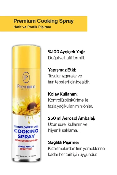 Premium Cooking Spray, Hafif ve Pratik Pişirme Ayçiçek Yağı Spreyi 250 ml ürün görseli 1