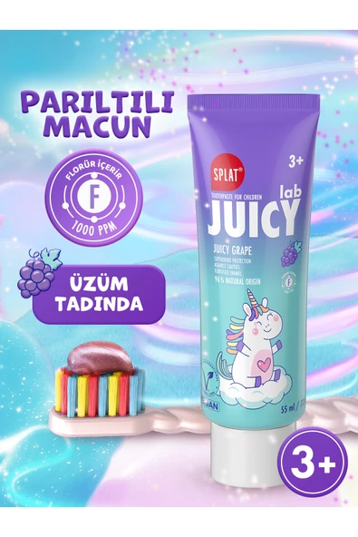 Splat Juicy Lab +3 Yaş Üzümlü Çocuk Diş Macunu Renkli Simli Çürük Önleyici Doğal Macun ürün görseli 1