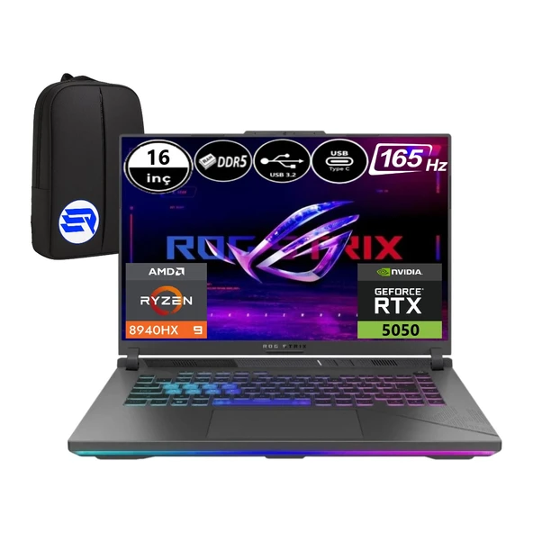 Asus Rog Strix G16 G614PH-RV036EP6 Ryzen 9 8940HX 16GB 2tb SSD RTX5050 WIN11 Pro 16" Wuxga 165Hz + Elektropasaj Çanta ürün görseli 1