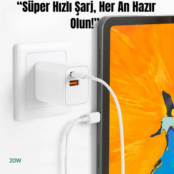 20W Hızlı Şarj Adaptörü - USB-A ve Type-C Çıkışlı, Kompakt ve Taşınabilir Tasarım ürün görseli 1