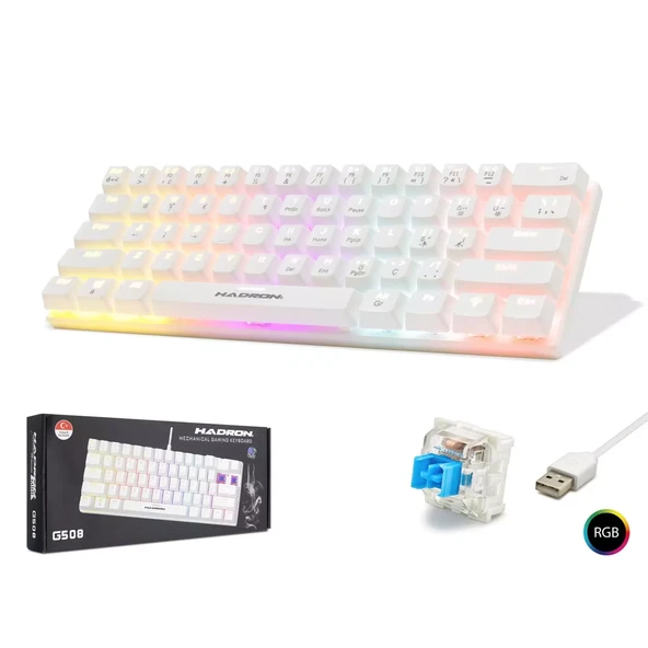 Hadron G508B Kablolu Oyuncu Mini Klavye Mekanik Blue Switch Rgb Q Beyaz ürün görseli 1