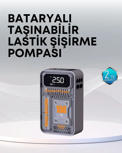 150 PSI Kablosuz Dijital Ekranlı Taşınabilir Araç Lastik Pompası ürün görseli 1