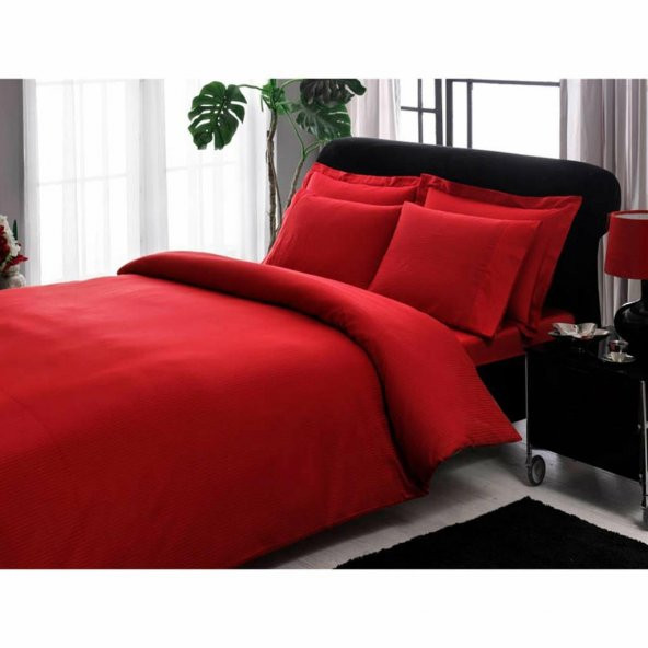 Taç Stripe Saten King Size Nevresim Takımı Kırmızı ürün görseli 1