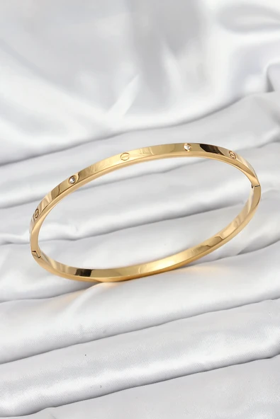 Gold Renk Zirkon Taşlı 65 mm İnce Kadın Kelepçe Bileklik - EBJ250920W37820 ürün görseli 1