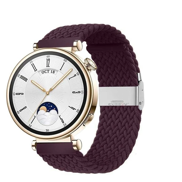 Sneezy Huawei Watch GT4 41mm İle Uyumlu 18mm Metal Klips Solo Fiberlink Örgü Kordon  Mürdüm ürün görseli 1