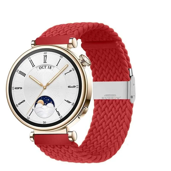 Sneezy Huawei Watch GT4 41mm İle Uyumlu 18mm Metal Klips Solo Fiberlink Örgü Kordon  Kırmızı ürün görseli 1