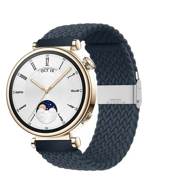 Sneezy Huawei Watch GT4 41mm İle Uyumlu 18mm Metal Klips Solo Fiberlink Örgü Kordon  Mavi Koyu ürün görseli 1