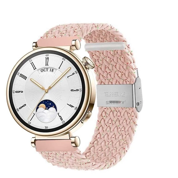 Sneezy Huawei Watch GT4 41mm İle Uyumlu 18mm Metal Klips Solo Fiberlink Örgü Kordon  Pudra ürün görseli 1