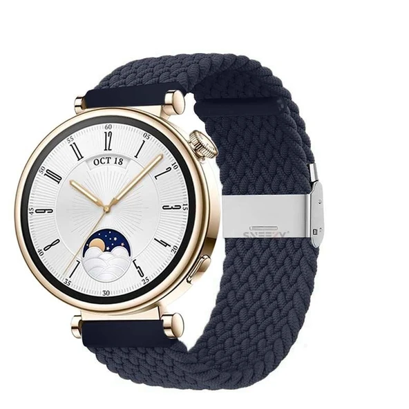 Sneezy Huawei Watch GT4 41mm İle Uyumlu 18mm Metal Klips Solo Fiberlink Örgü Kordon  Lacivert ürün görseli 1
