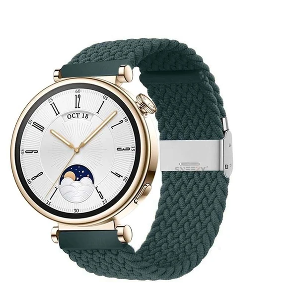 Sneezy Huawei Watch GT4 41mm İle Uyumlu 18mm Metal Klips Solo Fiberlink Örgü Kordon  Petrol ürün görseli 1