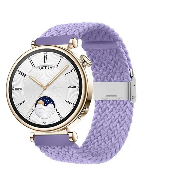 Sneezy Huawei Watch GT4 41mm İle Uyumlu 18mm Metal Klips Solo Fiberlink Örgü Kordon  Lila ürün görseli 1