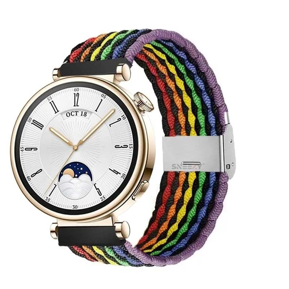 Sneezy Huawei Watch GT4 41mm İle Uyumlu 18mm Metal Klips Solo Fiberlink Örgü Kordon  Gökkuşağı Siyah ürün görseli 1