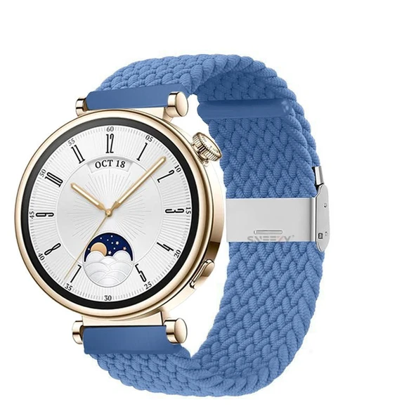 Sneezy Huawei Watch GT4 41mm İle Uyumlu 18mm Metal Klips Solo Fiberlink Örgü Kordon  Mavi Açık ürün görseli 1