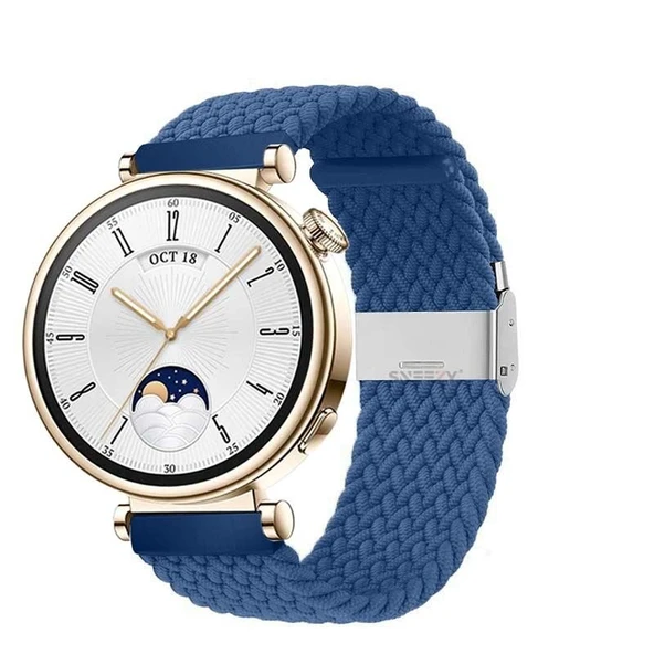 Sneezy Huawei Watch GT4 41mm İle Uyumlu 18mm Metal Klips Solo Fiberlink Örgü Kordon  Mavi ürün görseli 1