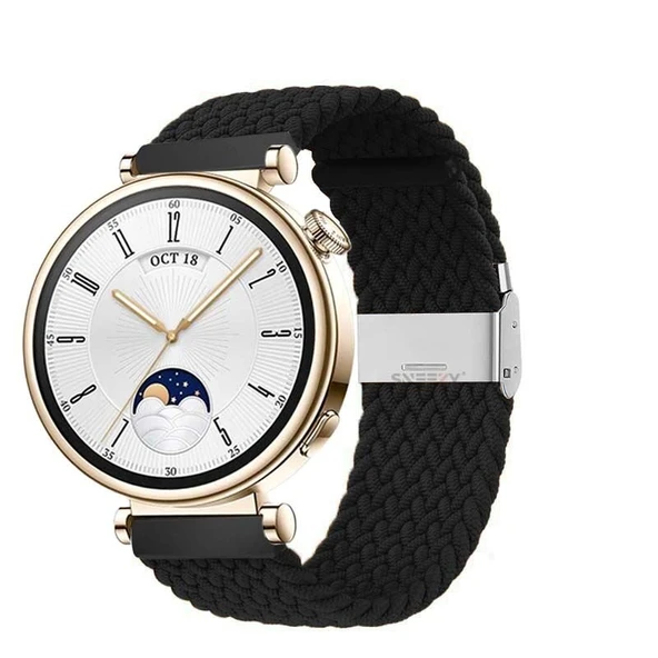 Sneezy Huawei Watch GT4 41mm İle Uyumlu 18mm Metal Klips Solo Fiberlink Örgü Kordon  Siyah ürün görseli 1