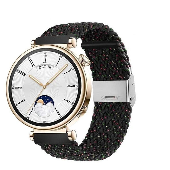 Sneezy Huawei Watch GT4 41mm İle Uyumlu 18mm Metal Klips Solo Fiberlink Örgü Kordon  Siyah Gökkuşağı ürün görseli 1