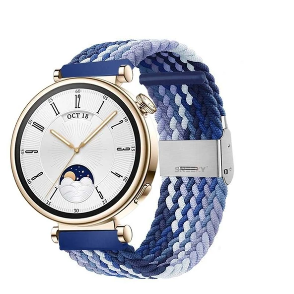 Sneezy Huawei Watch GT4 41mm İle Uyumlu 18mm Metal Klips Solo Fiberlink Örgü Kordon  Mavi Beyaz ürün görseli 1