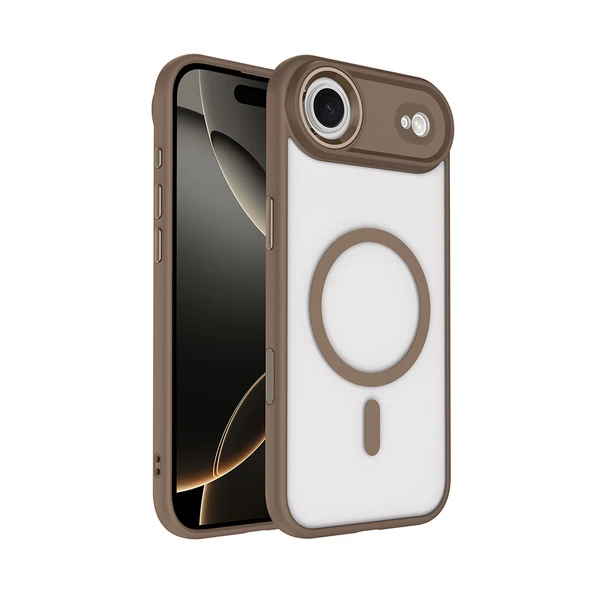 iPhone 17 Air Kılıf Wireless Şarj Özellikli Zore Krom M-safe Silikon Kapak - Desert Gold ürün görseli 1