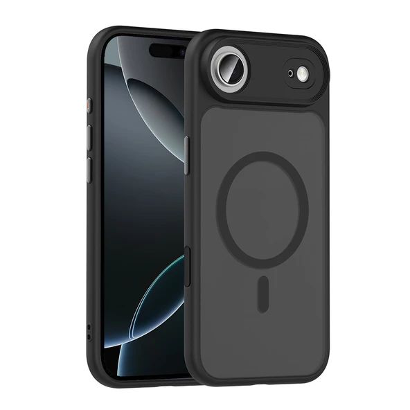 iPhone 17 Air Kılıf Mat Arka Yüzey Wireless Şarj Özellikli Zore Flet M-safe Kapak - Siyah ürün görseli 1