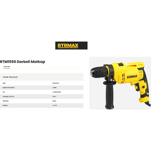 RTRMAX Rtm 1550 Darbeli Matkap - Resim 2