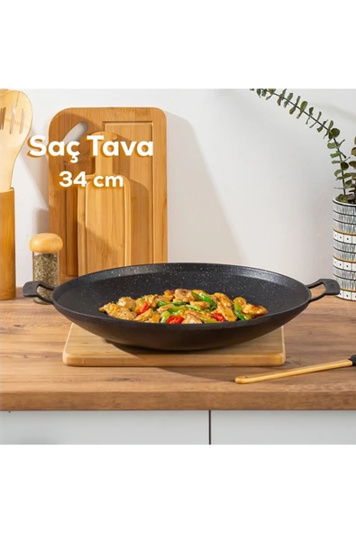 GRANİT DÖKÜM SAÇ KAVURMA TAVASI 34 CM ürün görseli 1