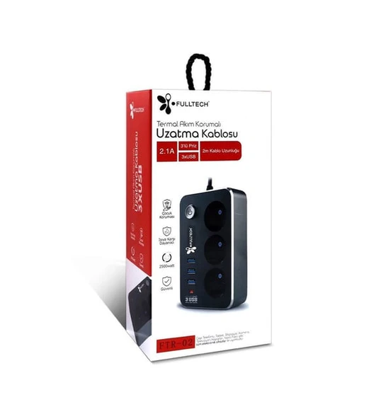 Ftr02 Siyah Akım Çocuk Korumalı Priz 2 Usb Type-C 3lü Grup 2 x USB - 1 x Type-C Girişli ürün görseli 1