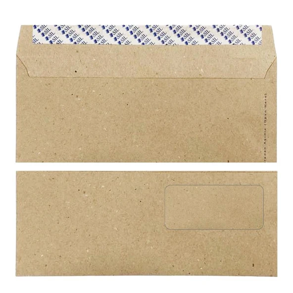 Elitstore Diplomat Zarf Kraft Pencereli Silikonlu 90 gr. 10.5 cm x 24 cm 100'lü Paket ürün görseli 1