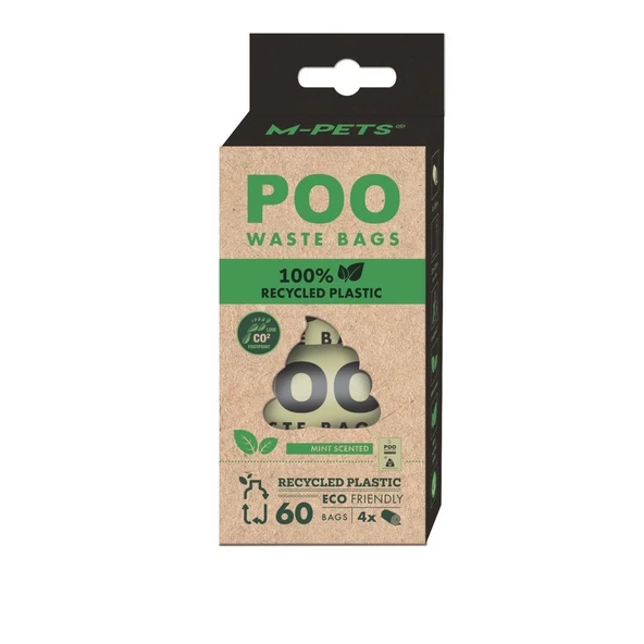 M-Pets 100% Recycled Dışkı Toplama Poşeti 15 Yaprak Nane Kokulu 4lü Paket ürün görseli 1