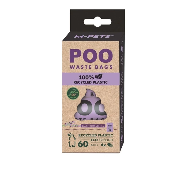 M-Pets 100% Recycled Dışkı Toplama Poşeti 15 Yaprak Lavanta Kokulu 4lü Paket ürün görseli 1