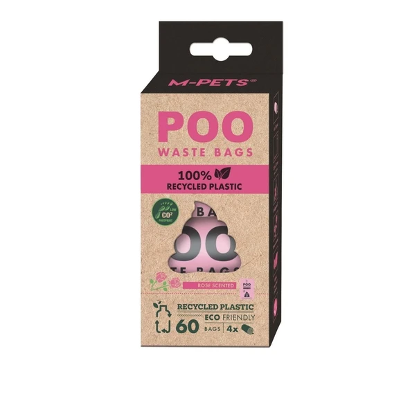 M-Pets 100% Recycled Dışkı Toplama Poşeti 15 Yaprak Gül Kokulu 4lü Paket ürün görseli 1