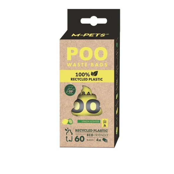 M-Pets 100% Recycled Dışkı Toplama Poşeti 15 Yaprak Limon Kokulu 4lü Paket ürün görseli 1