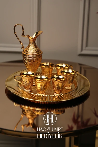 Zemzem Takımı | Zemzem Fincan Seti | Gold Zemzem Sunum Tepsisi, İbrik ve Bardak Set ürün görseli 1