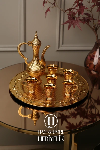 Zemzem Takımı | Gold Zemzem Sunum Seti | Zemzem Tepsisi, İbrik ve Fincan Seti ürün görseli 1