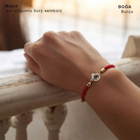 Burca Özel Nar Motifli Kırmızı Örgü İpli 14 Ayar Altın Plakalı Hediye Bileklik-323 ürün görseli 1