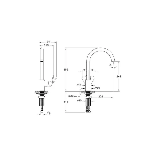Flow Round C Tipi Eviye Bataryası, Krom A43407 - Resim 2