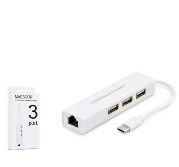 Hadron Hdx7007 Type-C Hub Combo 3-Usb + Lan Beyaz ürün görseli 1