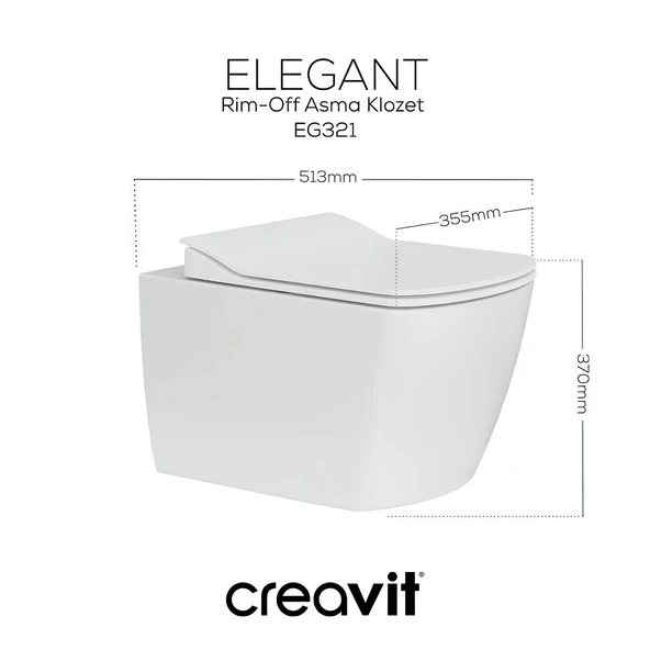 Creavit Elegant Kanalsız Beyaz Asma Klozet EG321, Creavit Elegant Duroplast Yavaş Kapak ürün görseli 1