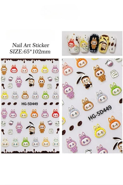 Fontenay Labubu Tırnak Sticker Protez Tırnak Kalıcı Oje Süsleme, Nail Art Sticker 5D499 ürün görseli 1