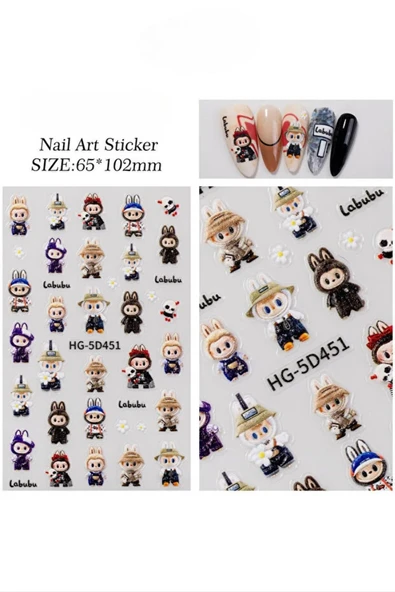 Fontenay Labubu Tırnak Sticker Protez Tırnak Kalıcı Oje Süsleme, Nail Art Sticker 5D451 ürün görseli 1