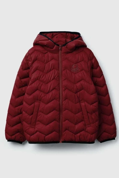 Erkek Çocuk Bordo Logo İşlemeli Mevsimlik İnce Pufa Mont ürün görseli 1