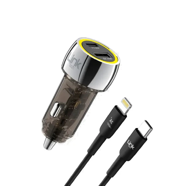 LinkTech C438 55W Dual PD30W + QC25W Şeffaf Araç Şarj Aleti Type-C to Lightning Kablo Set ürün görseli 1