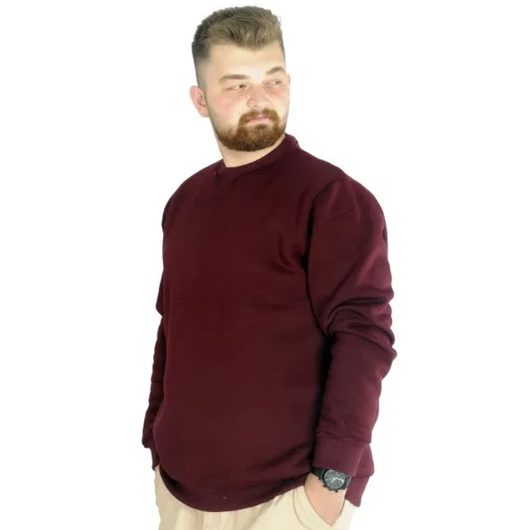 Erkek Sweatshirt Bisiklet Yaka Basic 20131 Mürdüm - Resim 4