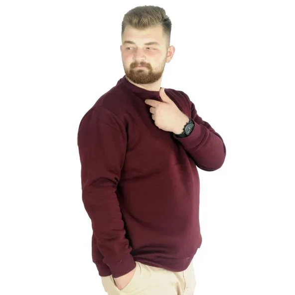 Erkek Sweatshirt Bisiklet Yaka Basic 20131 Mürdüm ürün görseli 1