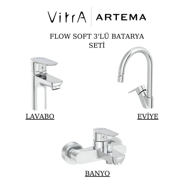 Artema Flow Soft Batarya Seti 3’lü Banyo-Lavabo-Eviye ürün görseli 1