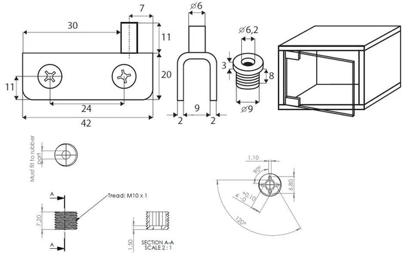 Cam Kapak Menteşesi U Tipi Paslanmaz Çelik 6 Mm - Resim 4