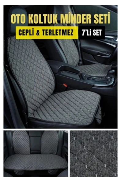 chrysler-300 Terletmez Kaymaz Keten Oto Minder Kılıf Komple Set ( 7 Parça ) Gri ürün görseli 1
