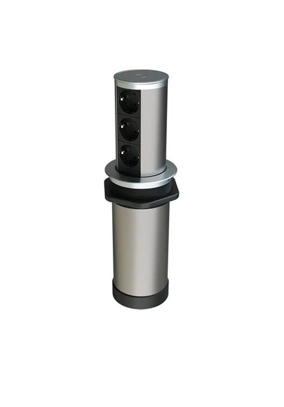 Tower-Line Bas-Aç Masaüstü Priz Kutusu - Gümüş - 3 Prizli ürün görseli 1