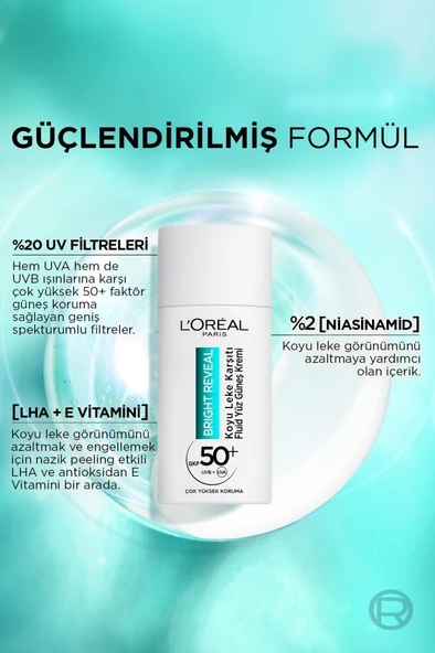 L'oréal Paris Bright Reveal Spf 50+ Koyu Leke Karşıtı Fluid Günlük Yüz Güneş Kremi 50ML ürün görseli 1
